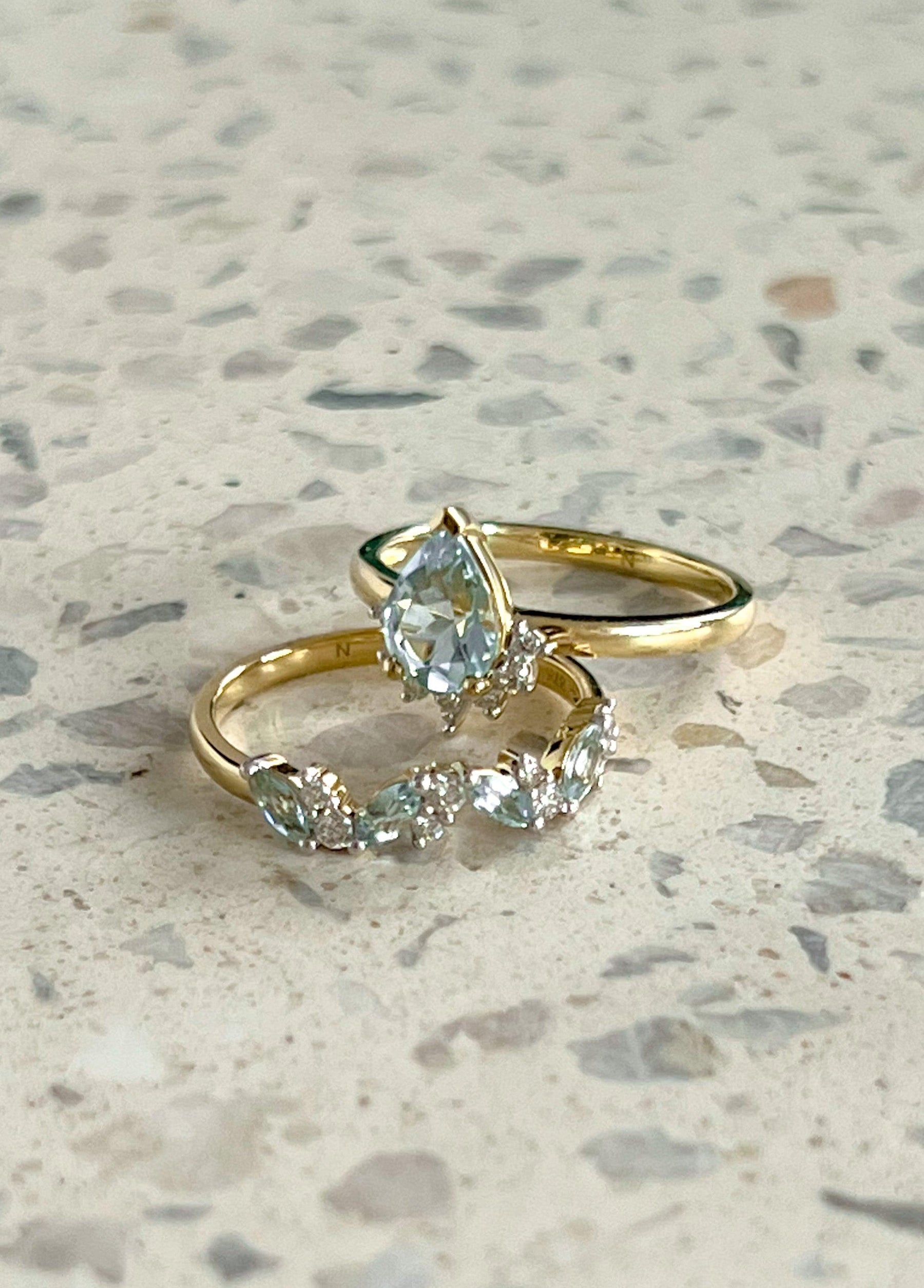 14k Yellow Gold Custom Three Stone Aquamarine And Diamond Engagement Ring  #102548 - Seattle Bellevue | Joseph Jewelry